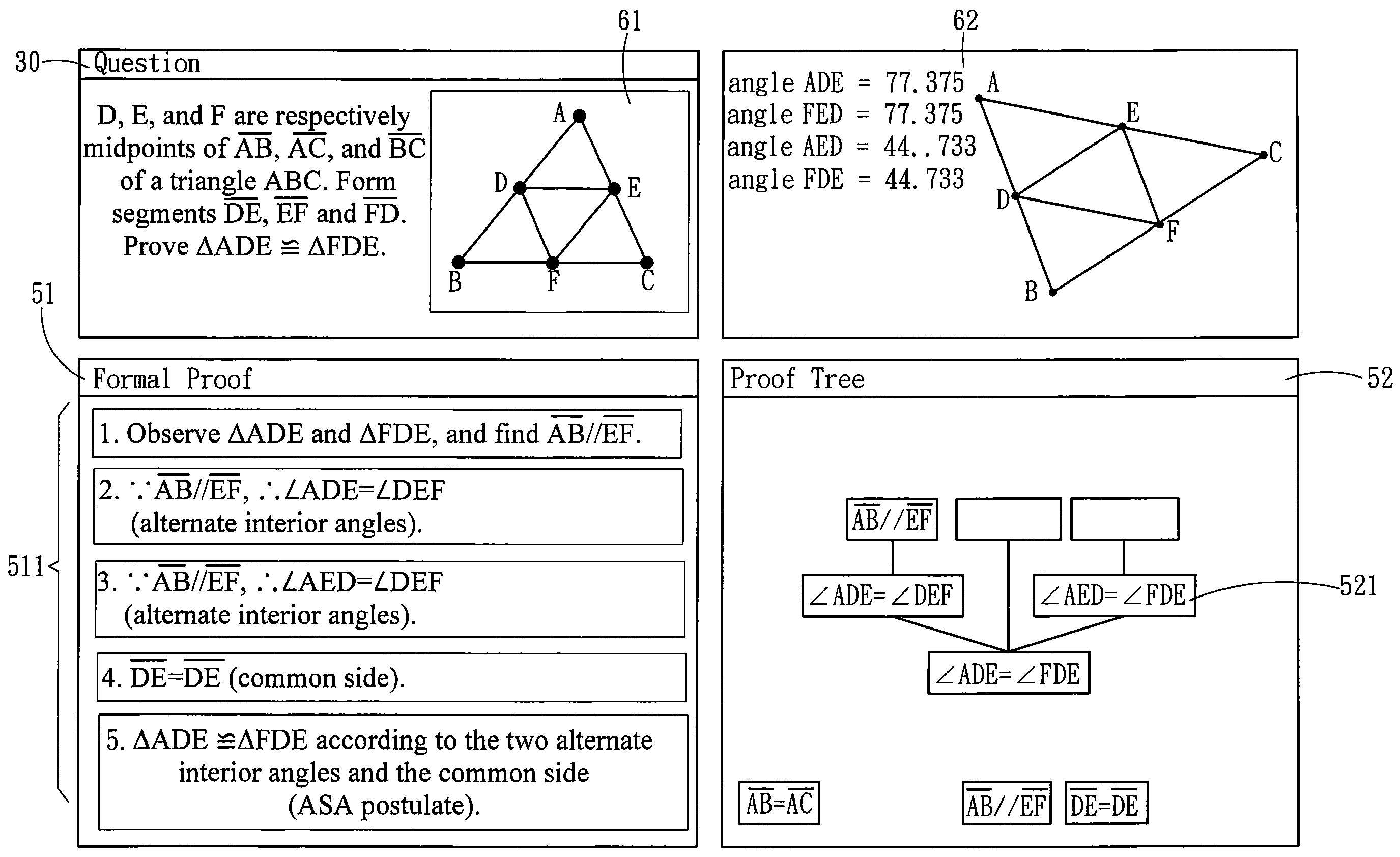 Interactive digital learning system and method using multiple representations to assist in geometry proofs