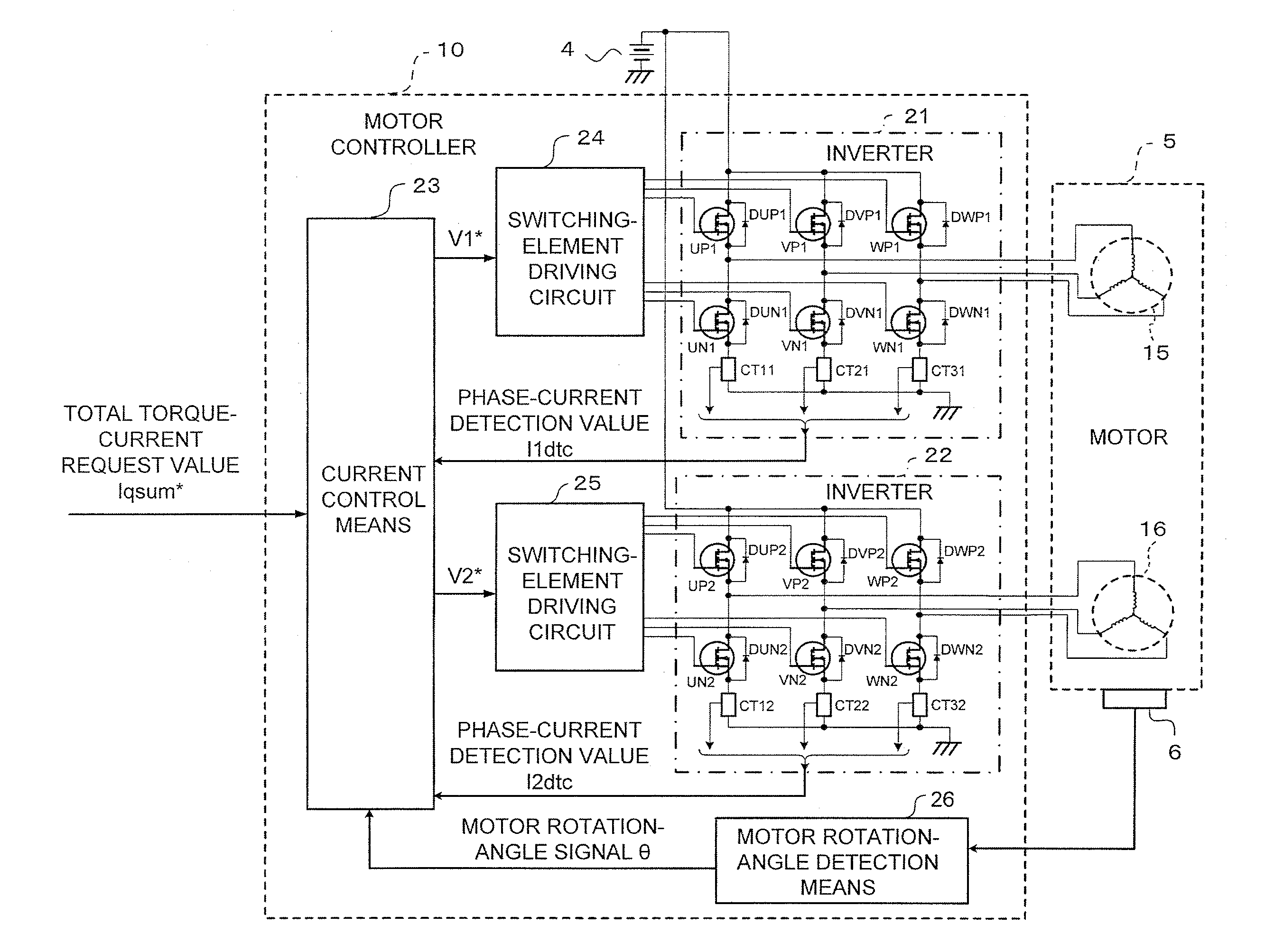 Motor controller and electric power steering device using the same