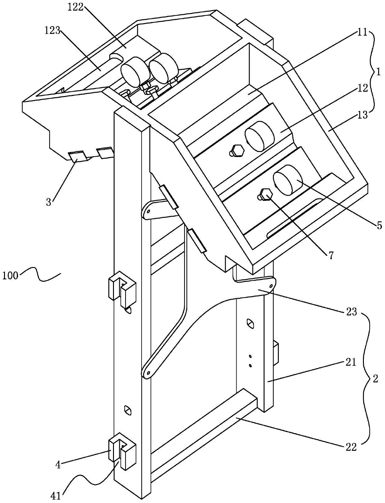 A guide rail installation and adjustment device and installation method for flat knitting machines
