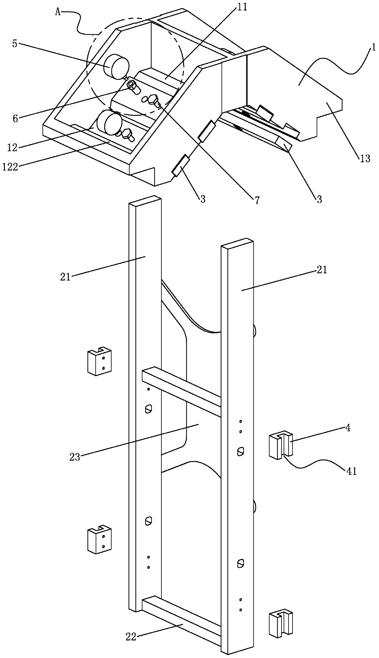A guide rail installation and adjustment device and installation method for flat knitting machines