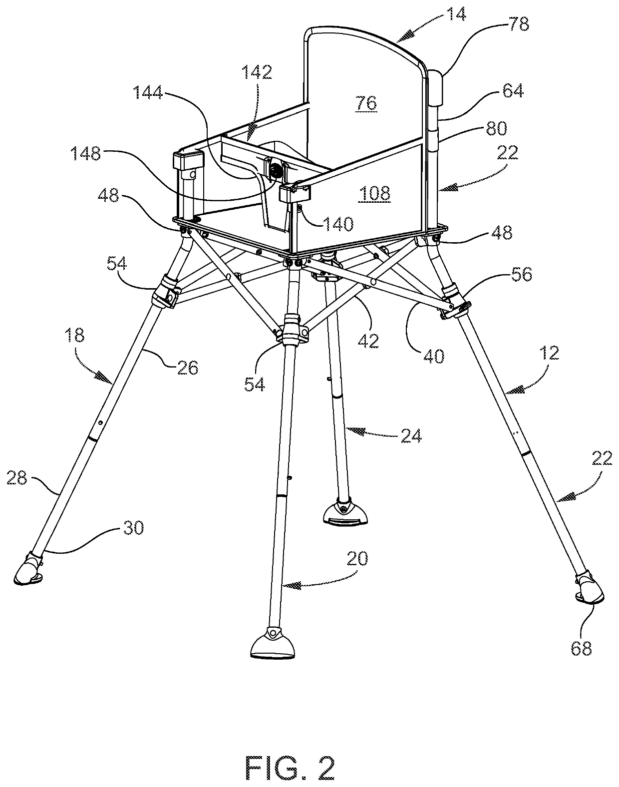 High chair apparatus with wide foot print