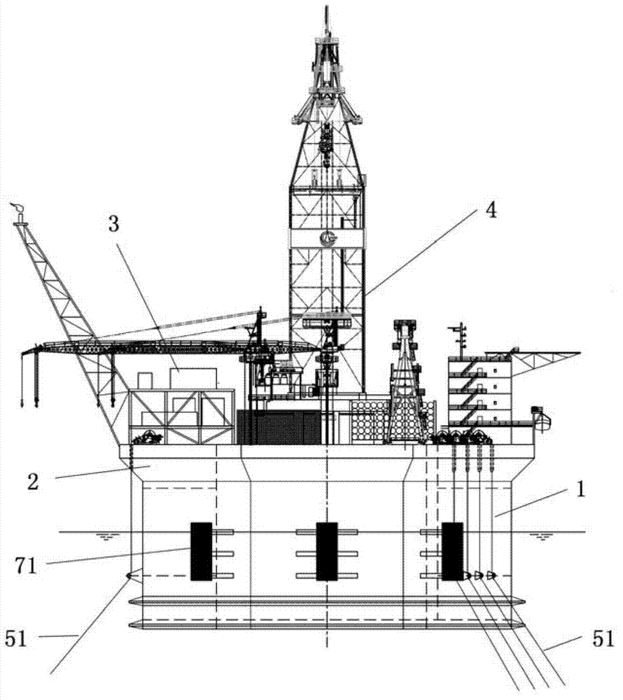 Floating type production platform capable of taking well drilling and oil storage into consideration