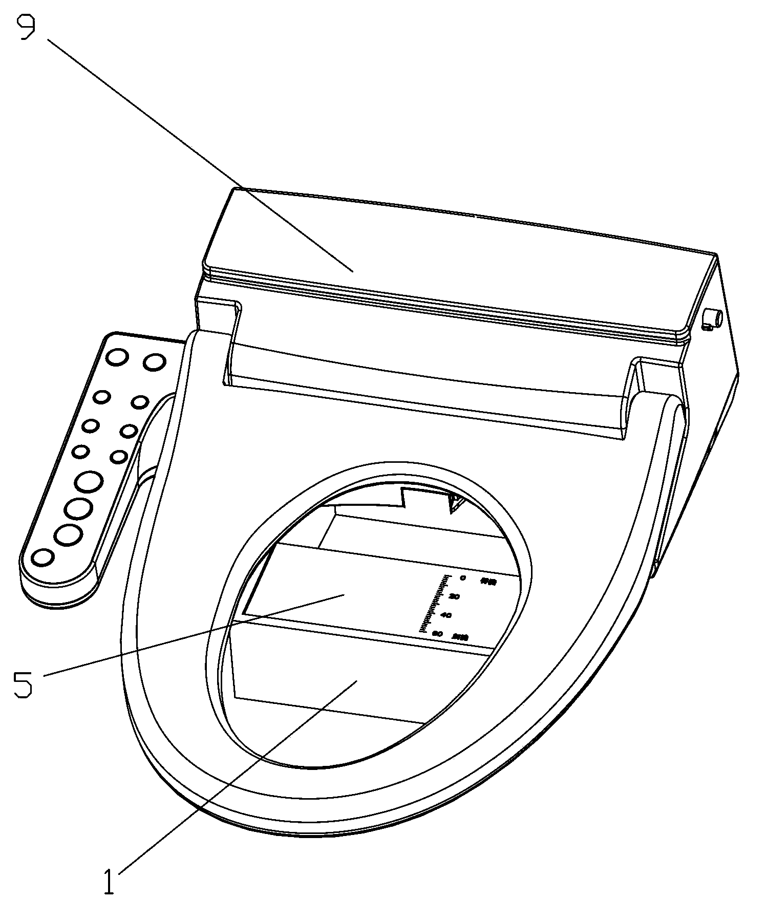A water testing device for displaying the flushing function of the toilet seat