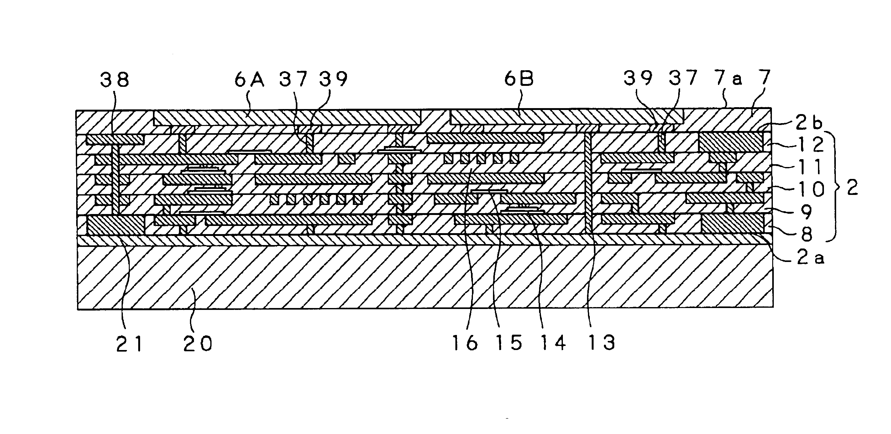 Method for producing a multi-chip circuit module including a multi-layered wiring section utilizing a via-on-via structure