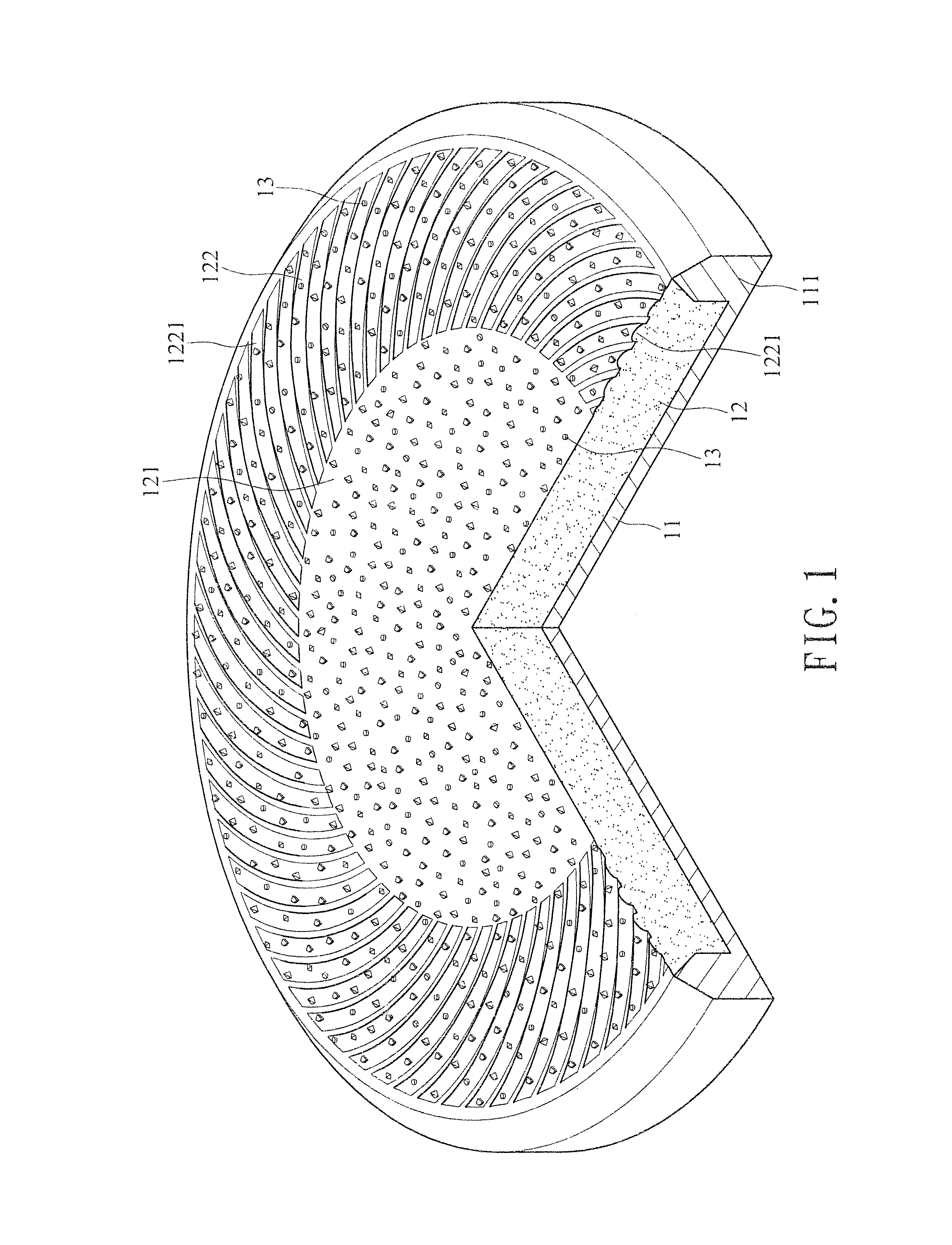 Arc blade-shaped processing surface structure of pad conditioner and manufacturing mold structure thereof