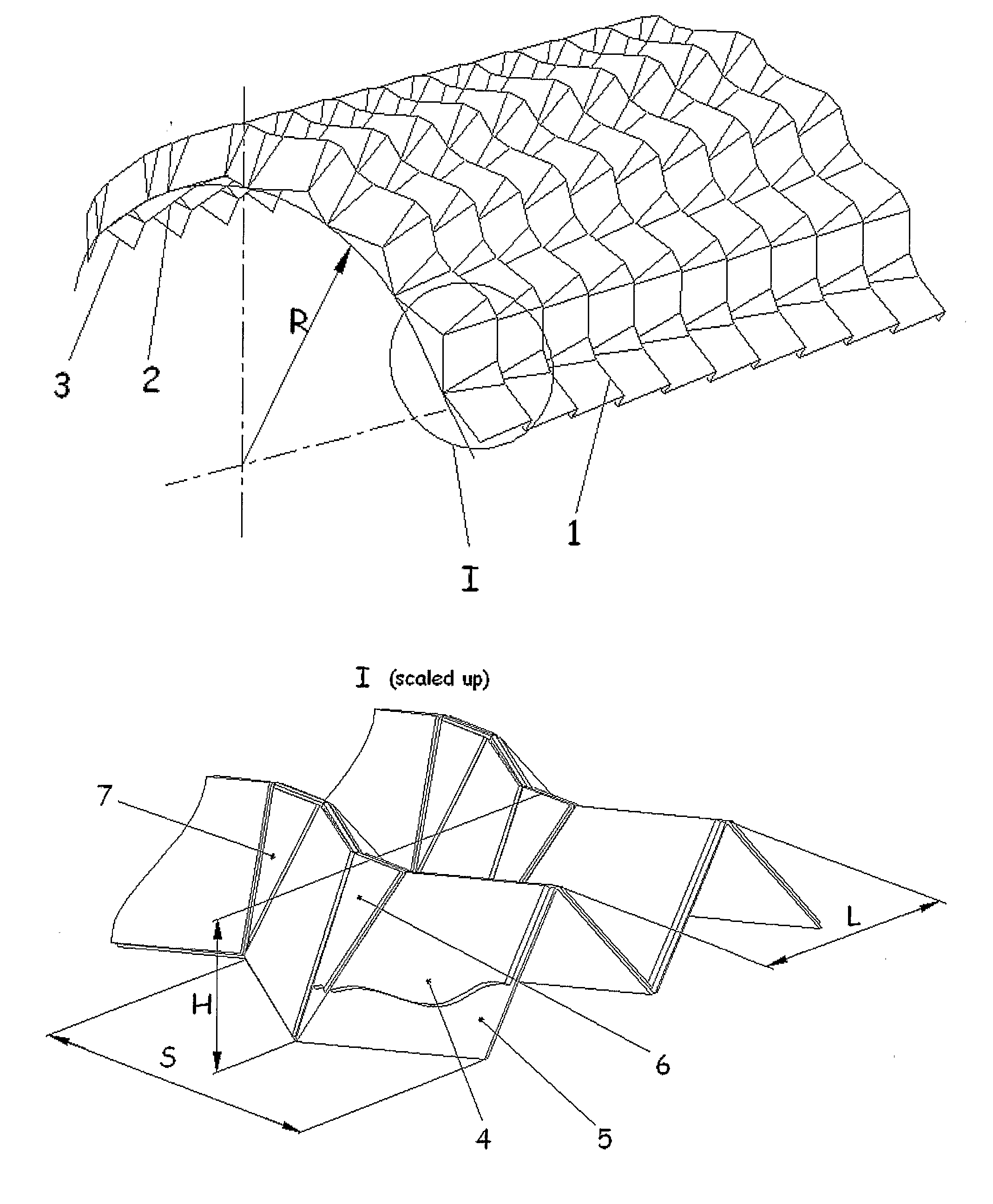 Foldable mandrel for production of a single curvature folded core for a sandwich panel