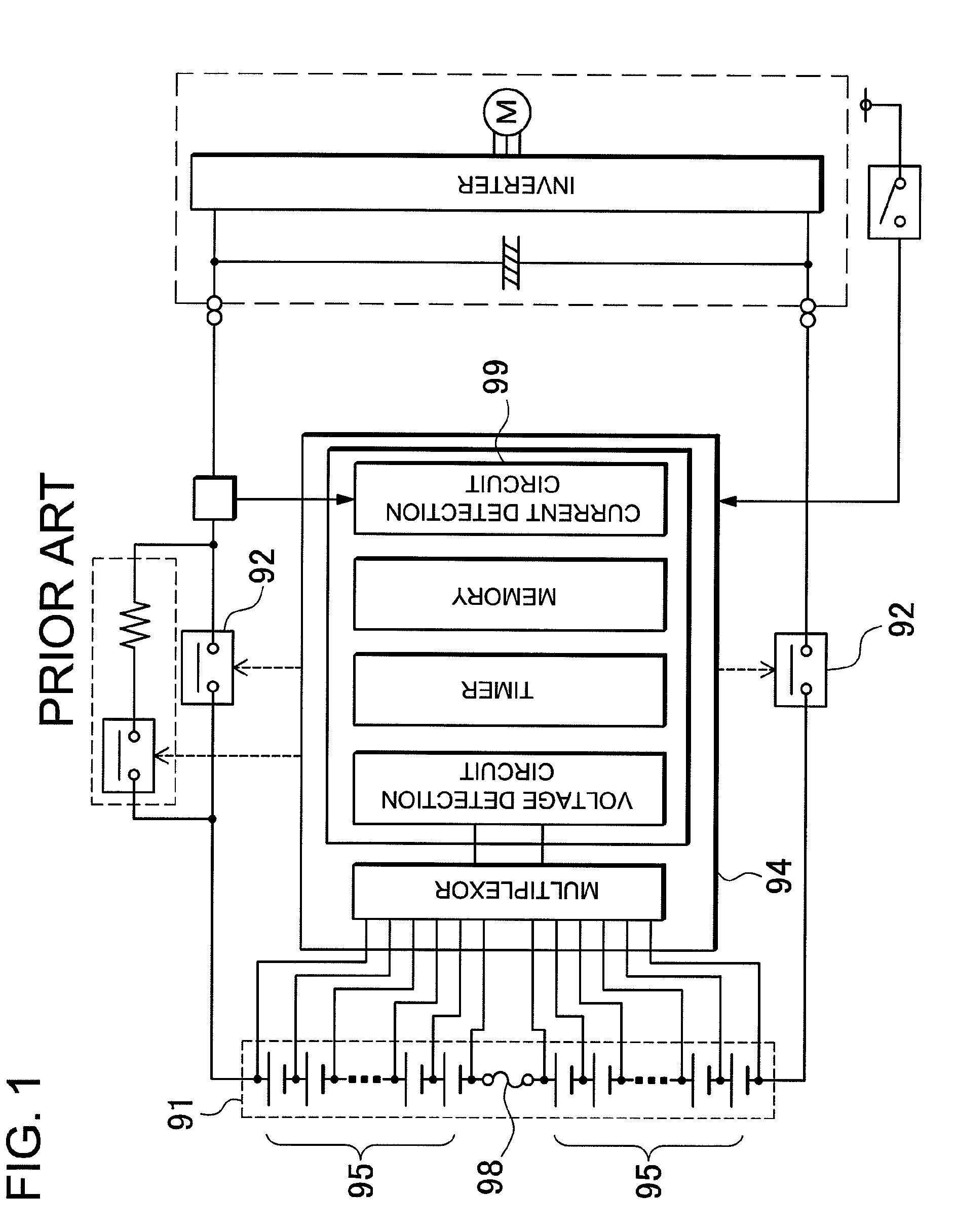 Battery system with relays