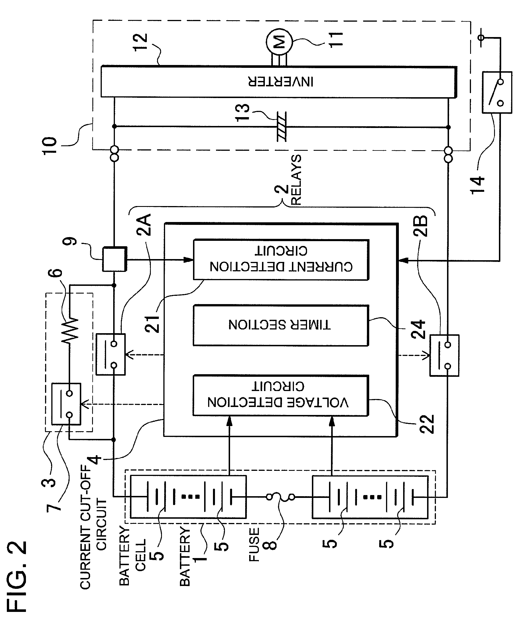 Battery system with relays