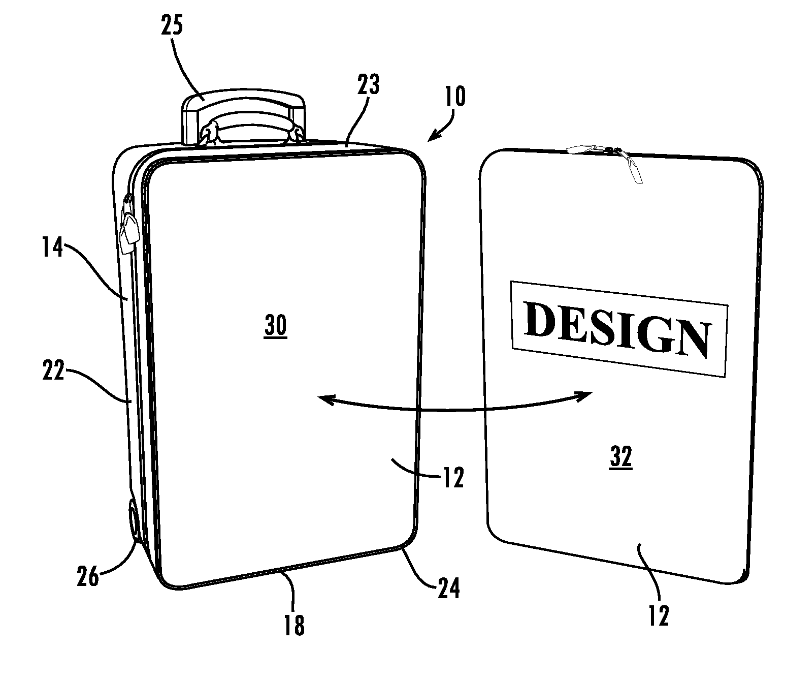 Convertible luggage and a reversible panel therefor