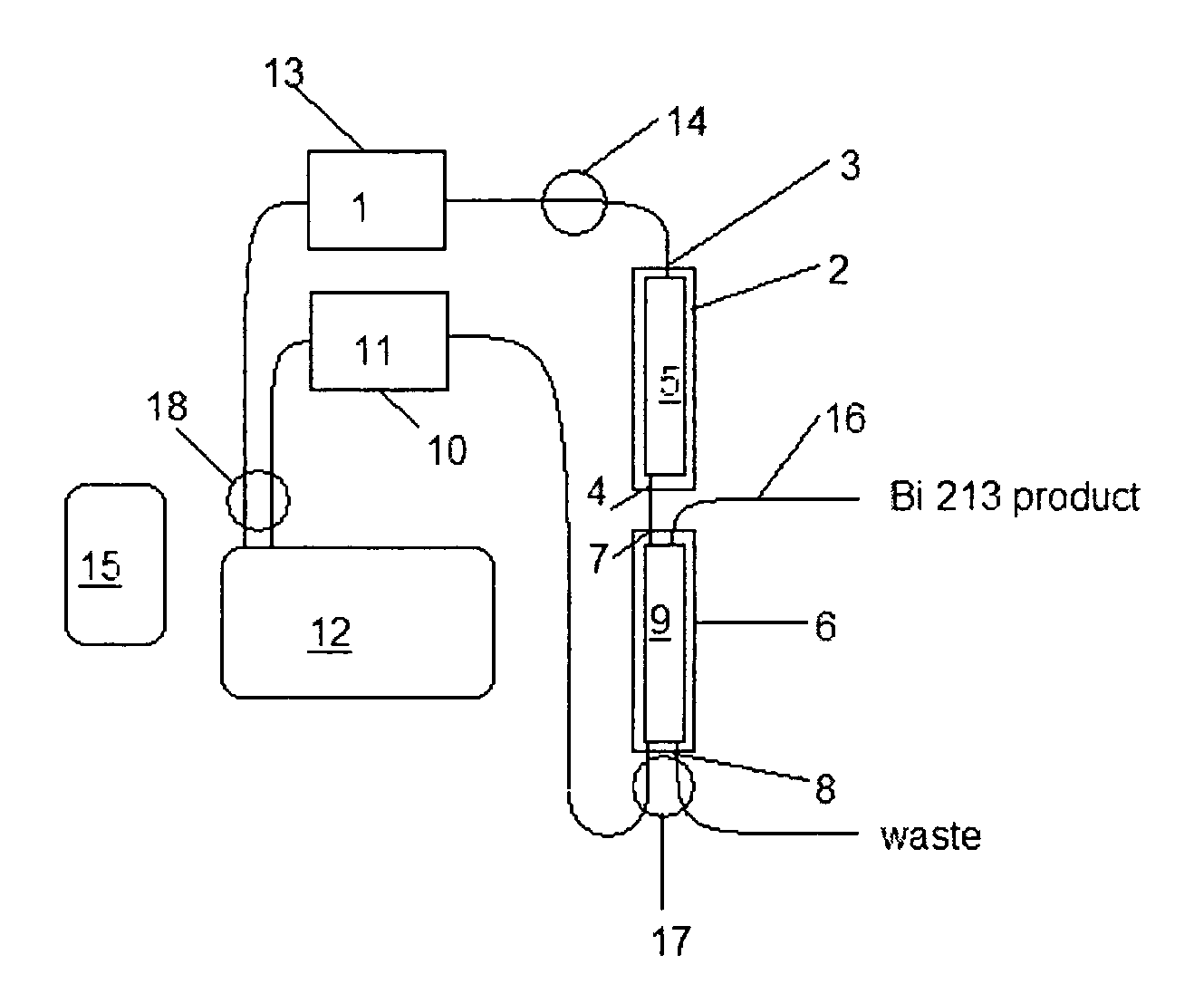Method and apparatus for production of 213Bi from a high activity 225Ac source