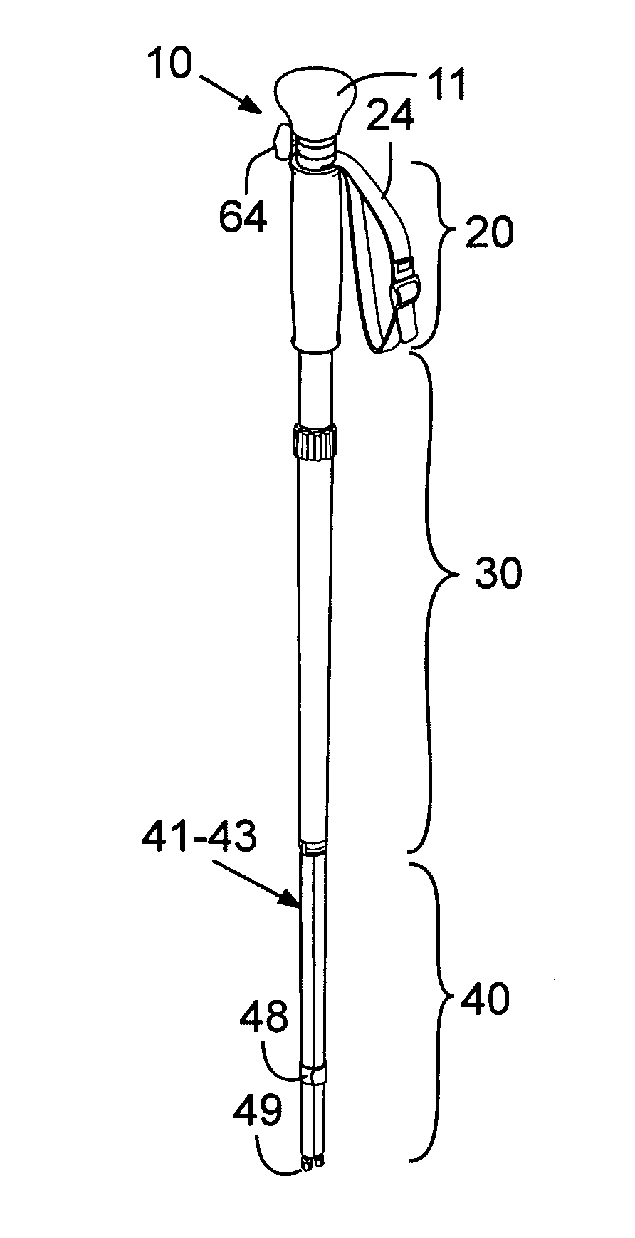 Walking staff with tripod base and adaptable mount