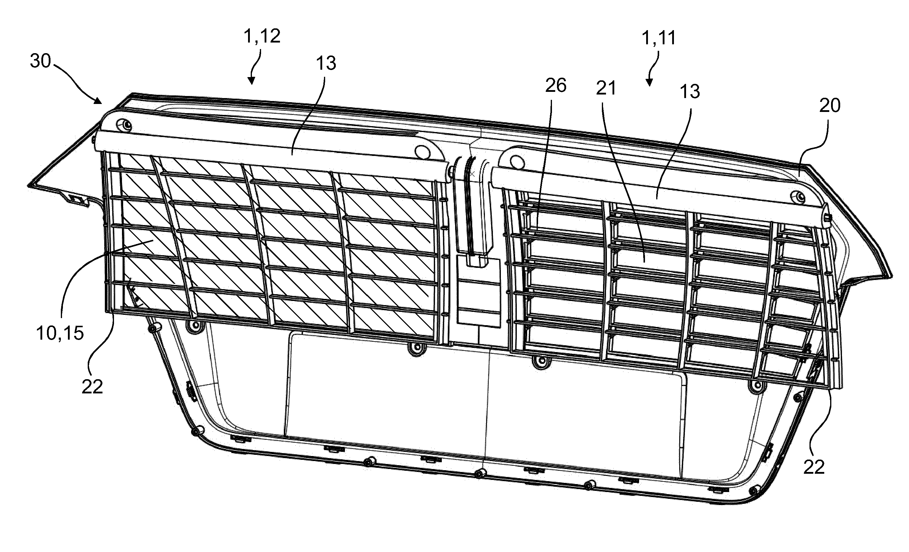 Device for regulating an air flow to a cooler device of a vehicle and front end element of a vehicle
