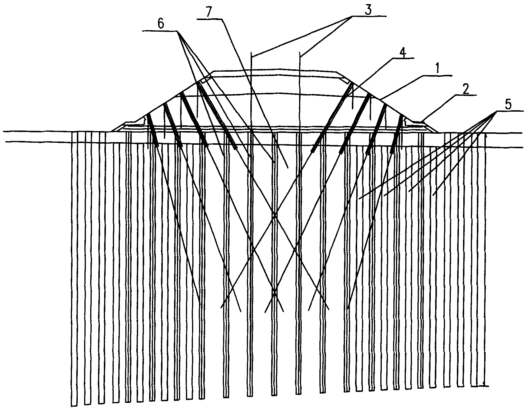 Soft foundation reinforcing method of existing railway or highway subgrade construction