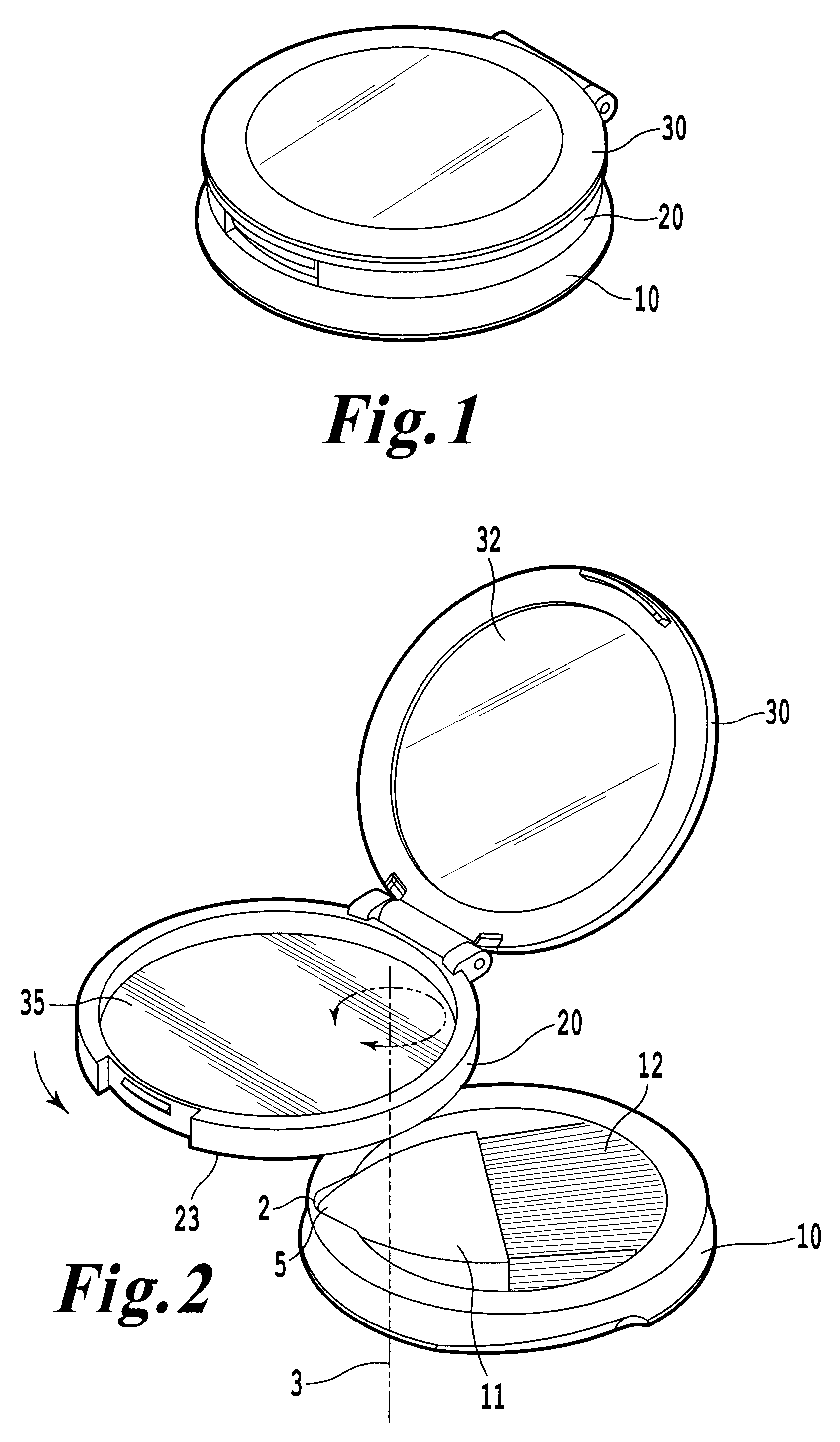 Cosmetic product compact having pivoting sections and a product application device