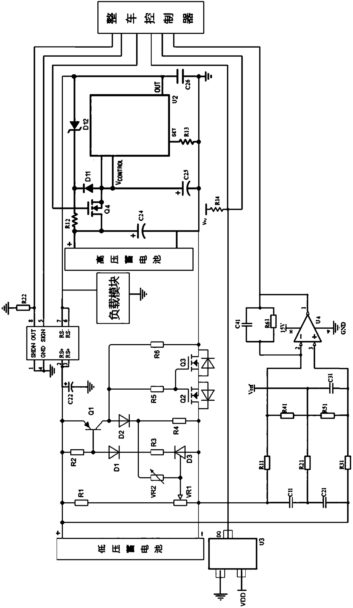 A low-voltage battery supplemental circuit working method for new energy vehicle
