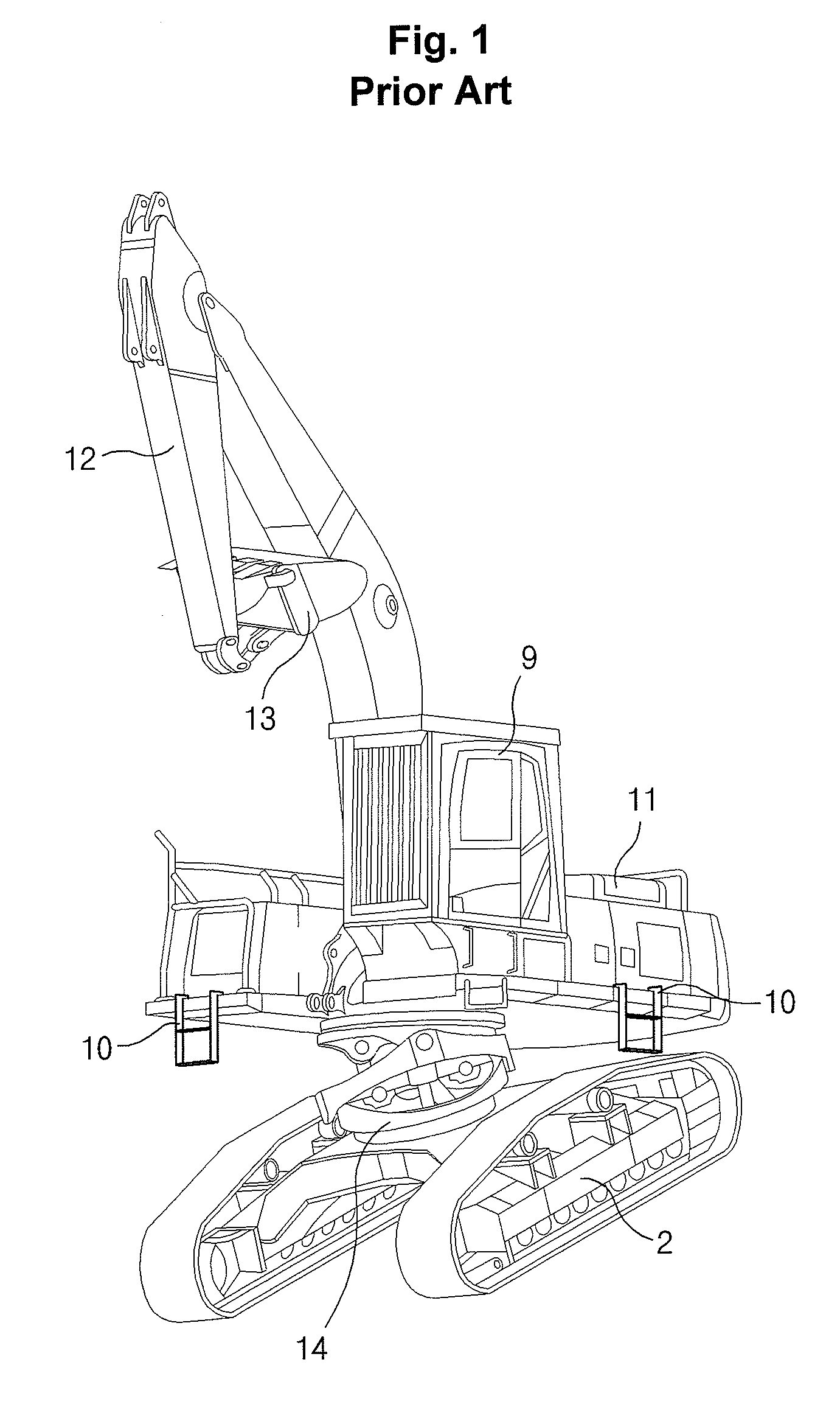 Step apparatus for heavy construction equipment and tree harvester having leveling system