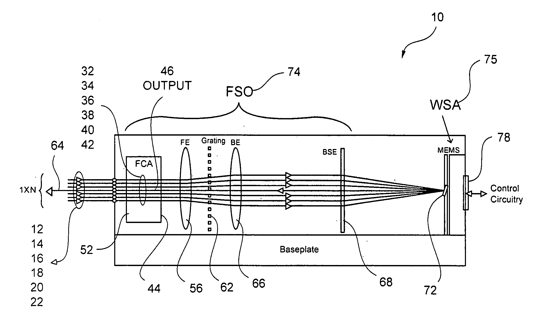 Beam steering element and associated methods for manifold fiberoptic switches