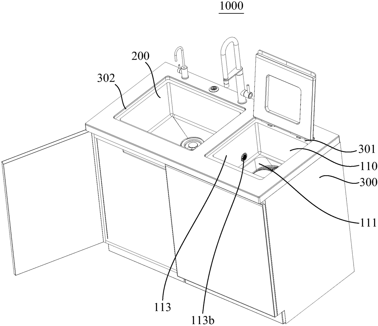 Cleaning device and combined kitchen appliance