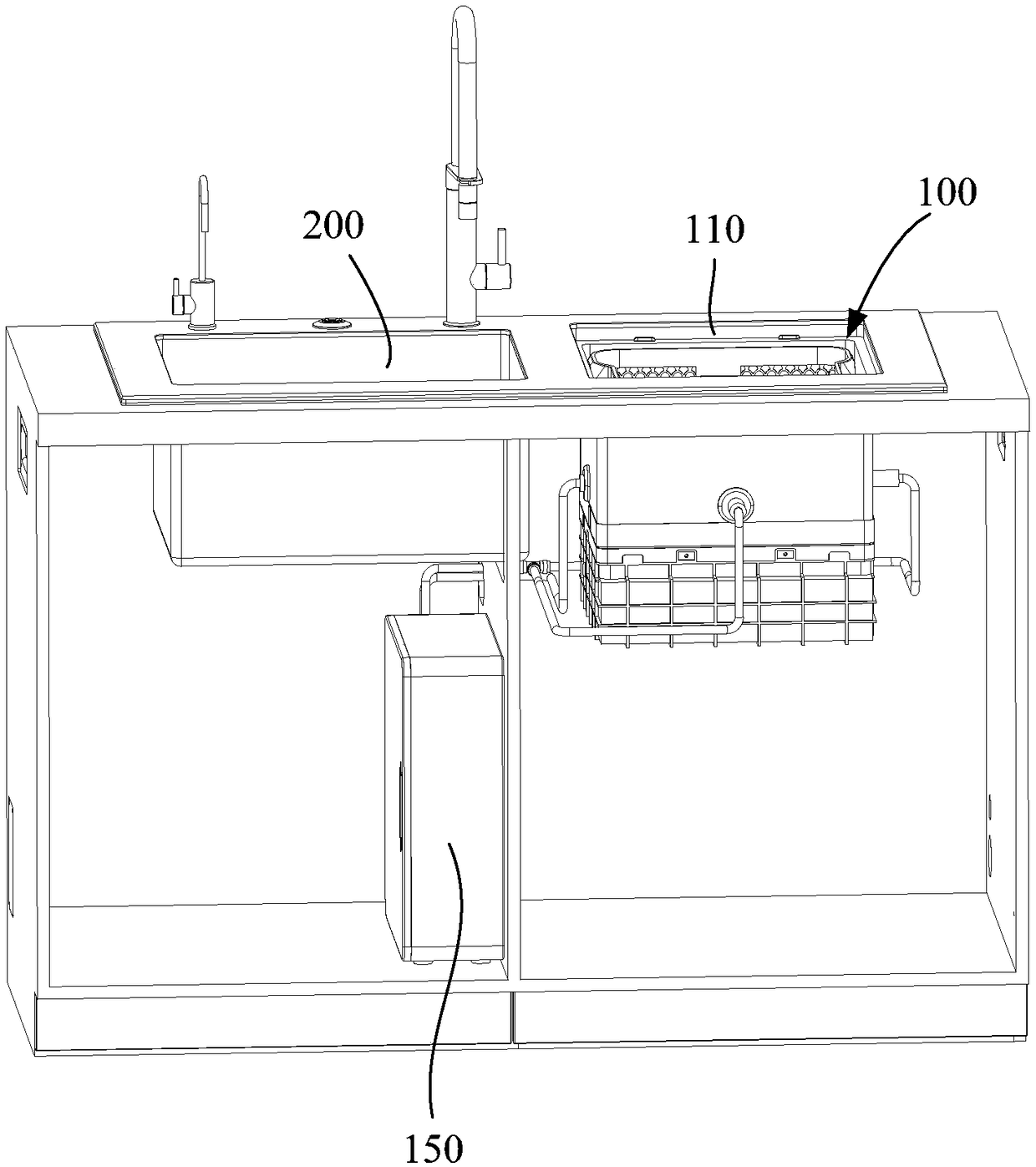 Cleaning device and combined kitchen appliance