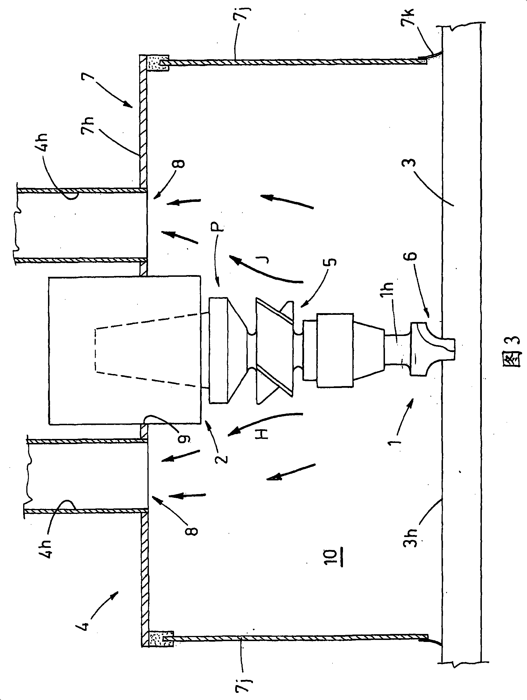 Cutting or etching device with tool provided with impeller for suction of dust