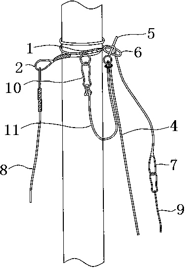 Automatic disassembly type pole standing side rope retaining ring and method for standing pole with same