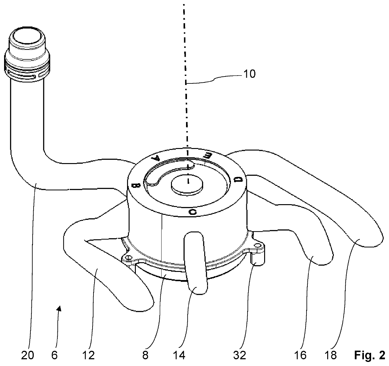 Valve and fluid tank for a fluid system, and a fluid system for a vehicle