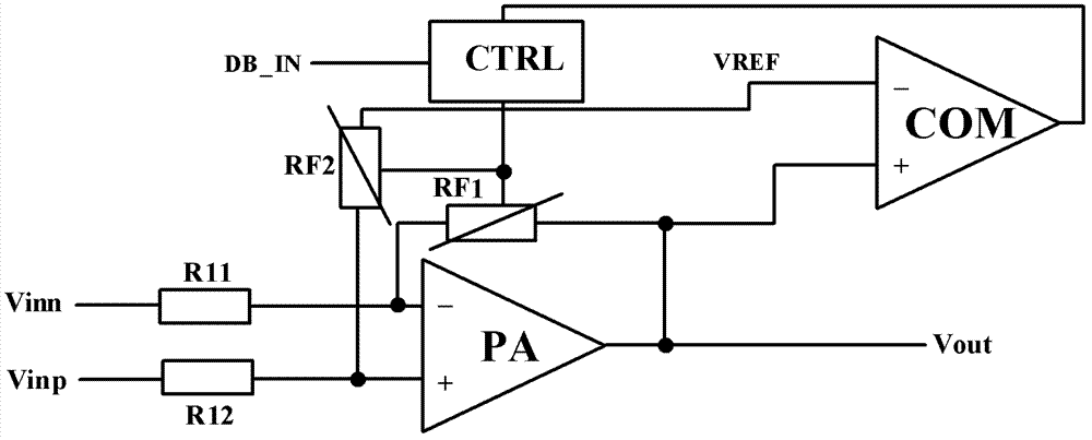 Adjustable gain audio power amplification circuit