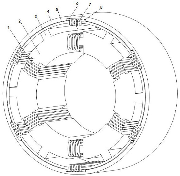 Surrounding type secondary winding and fault-tolerant operation motor stator structure