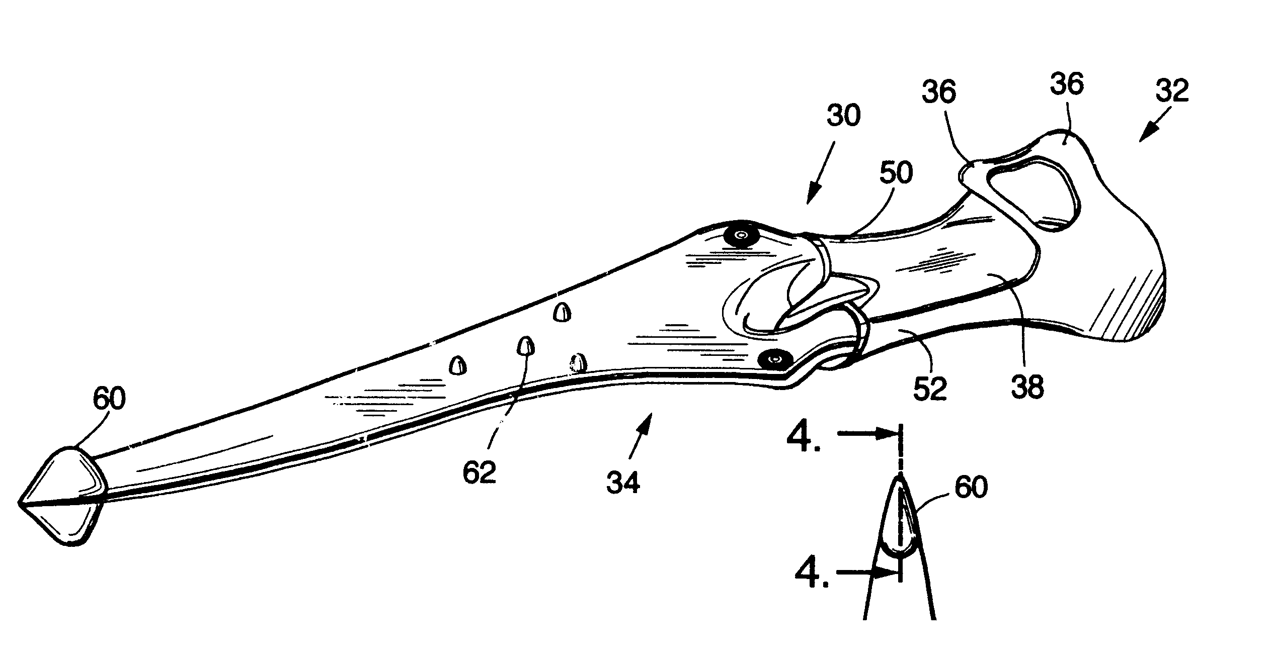 Spear-blade swim fin