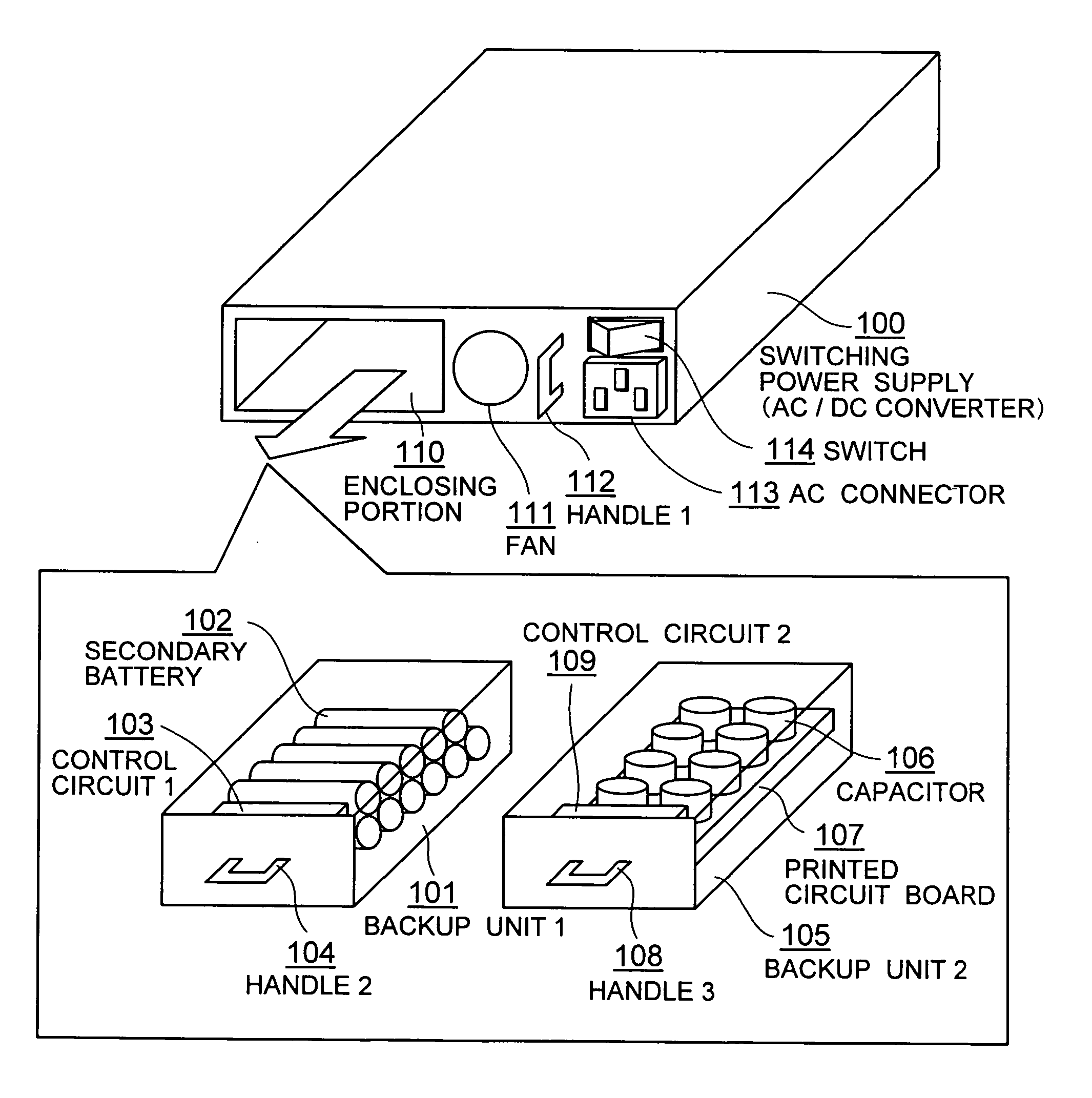 Switching power supply unit and disk array system