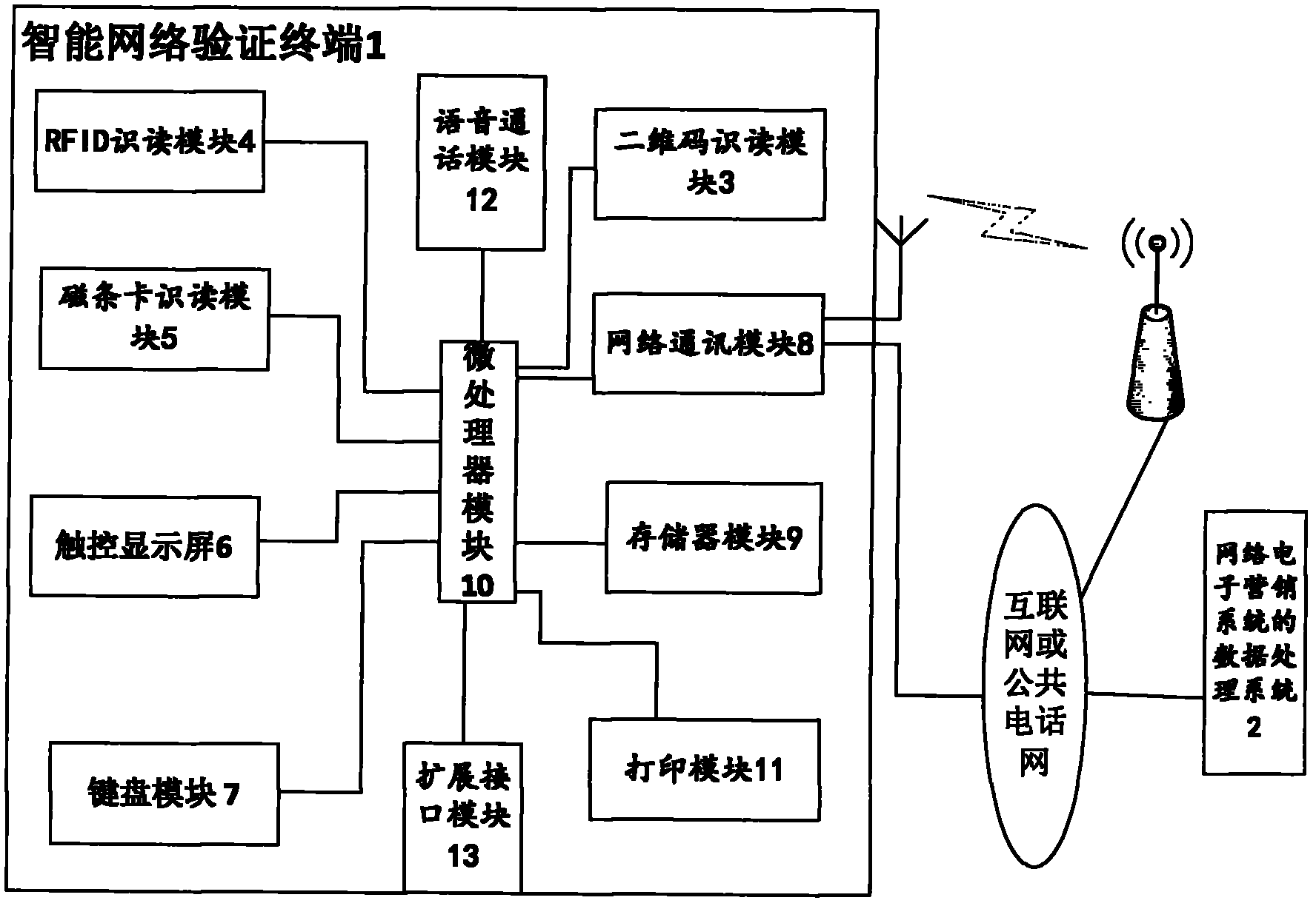 Network electronic marketing system and intelligent network verification terminal