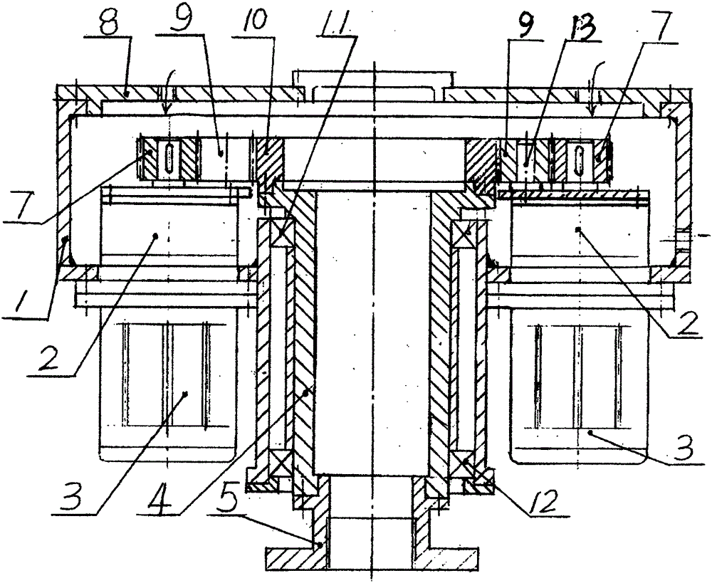 External gearing four-splitting pile machine speed reduction device with motors placed upside down
