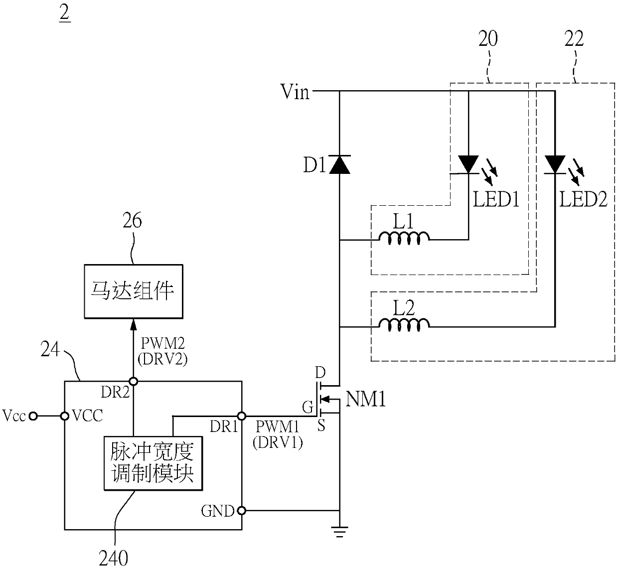Parallel LED current-sharing circuit of motor driving system