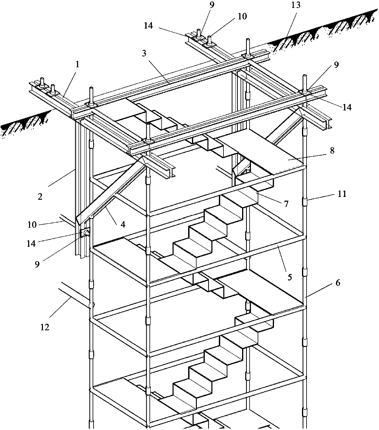 Hanging channel device for foundation pit