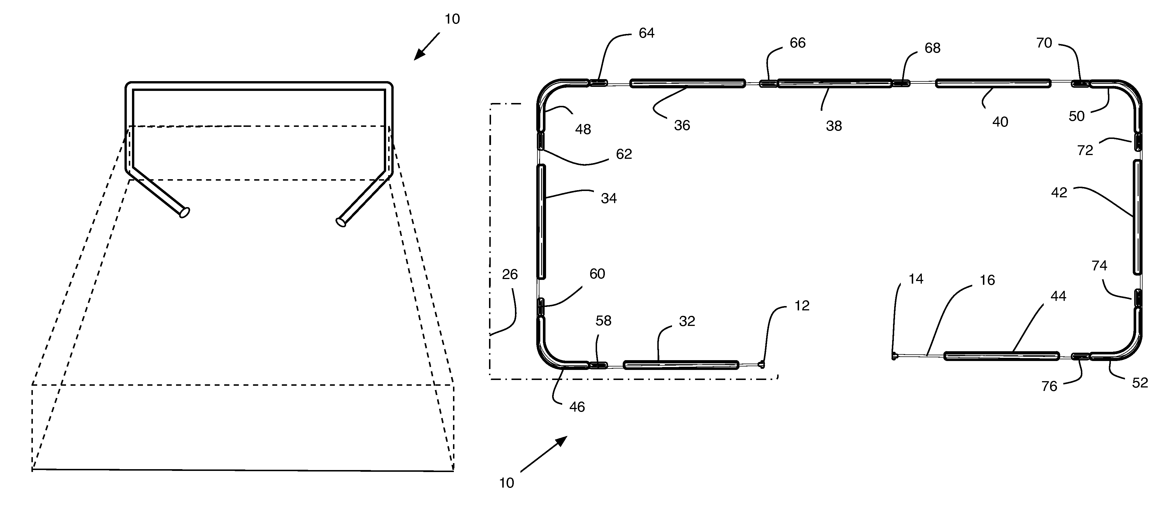 Support frame for elevating a bed covering