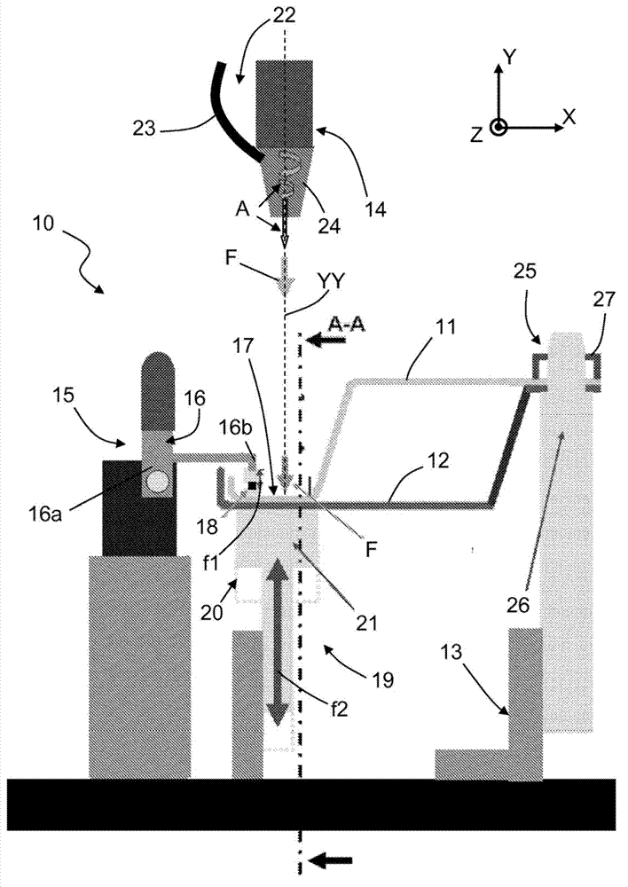 Device for assembling two parts made from thermoplastic materials by means of laser-transparent welding and associated assembly method