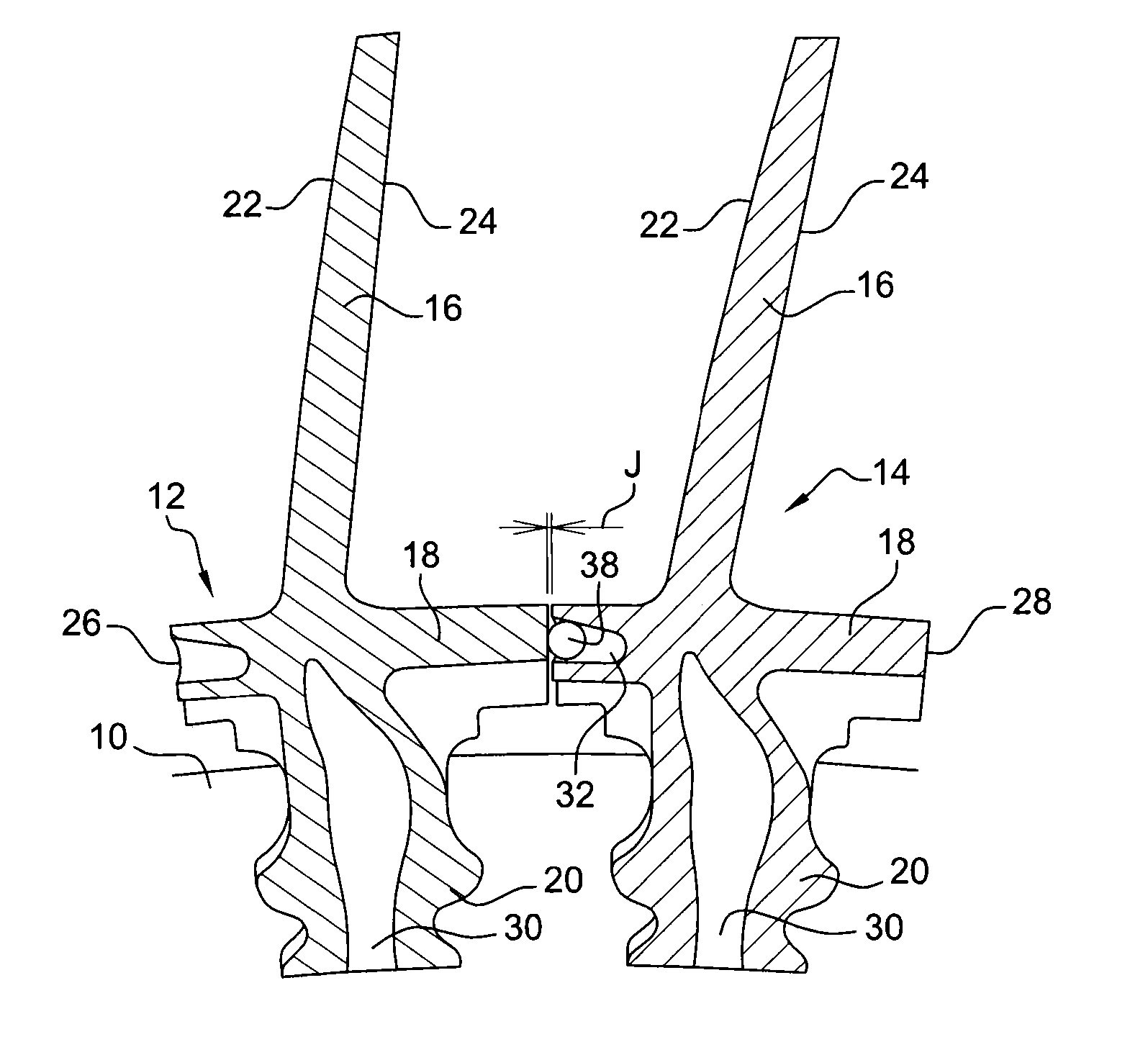 Inter-blade sealing for a turbine or compressor wheel of a turbine engine