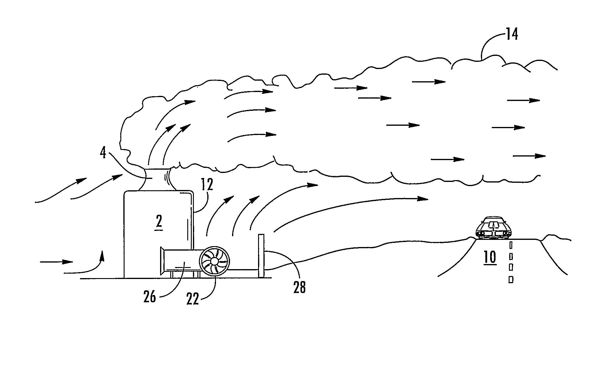 Method of reducing downward flow of air currents on the lee side of exterior structures