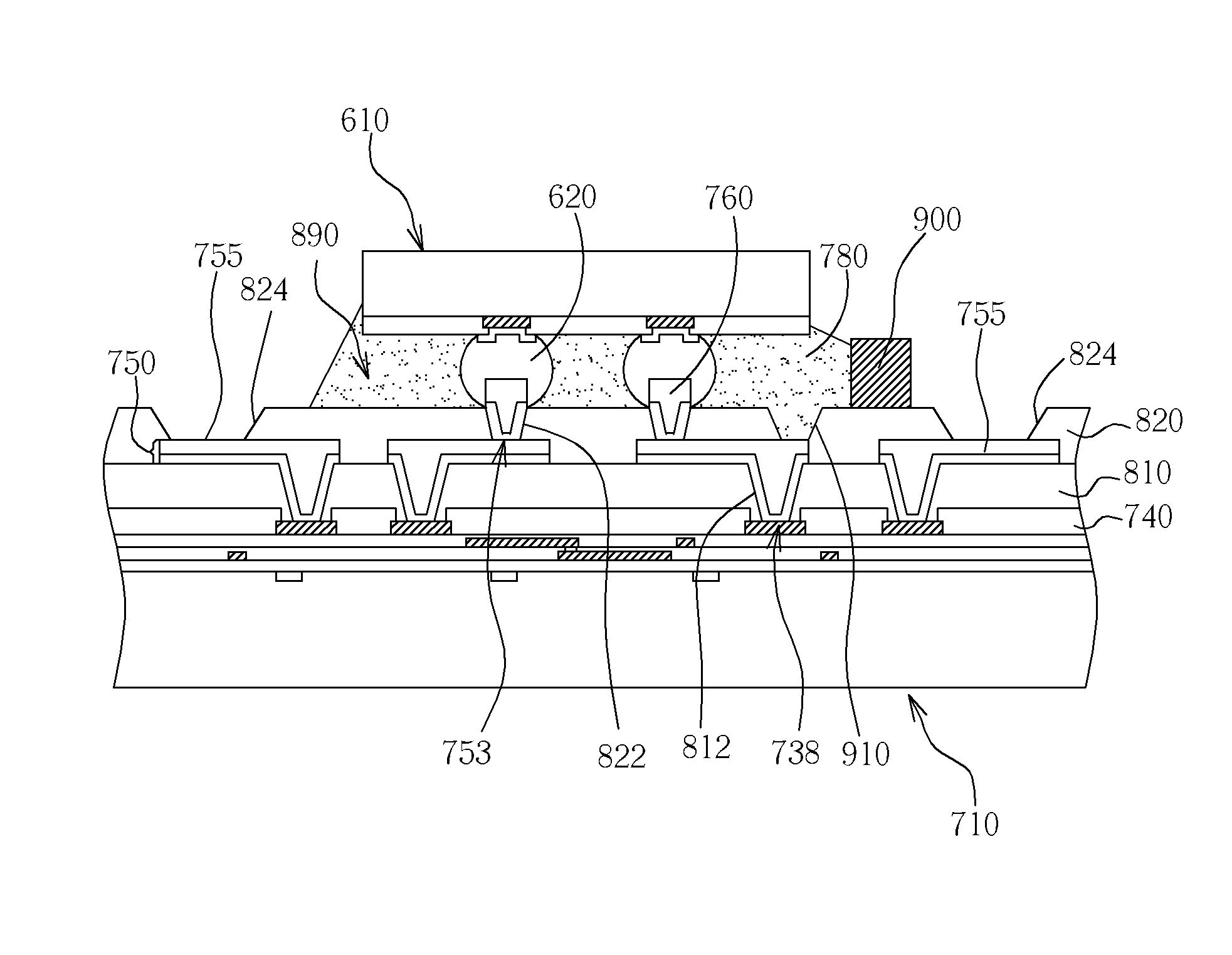 Chip package with dam bar restricting flow of underfill