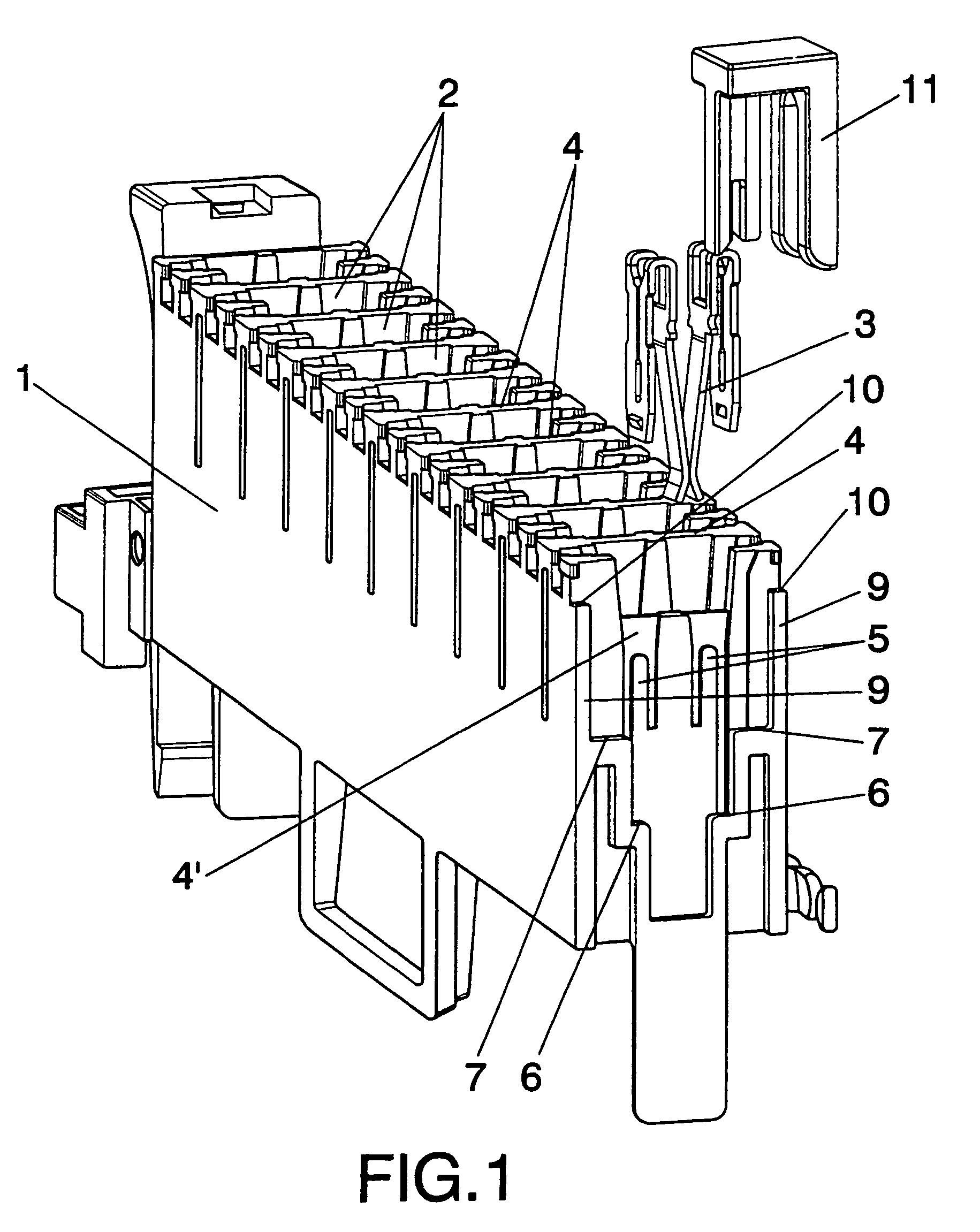 Multi-terminal connector strip and procedure for the sealing thereof