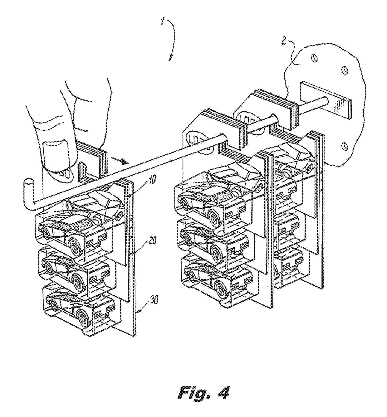 Planogram display for vertically oriented product containing display cards