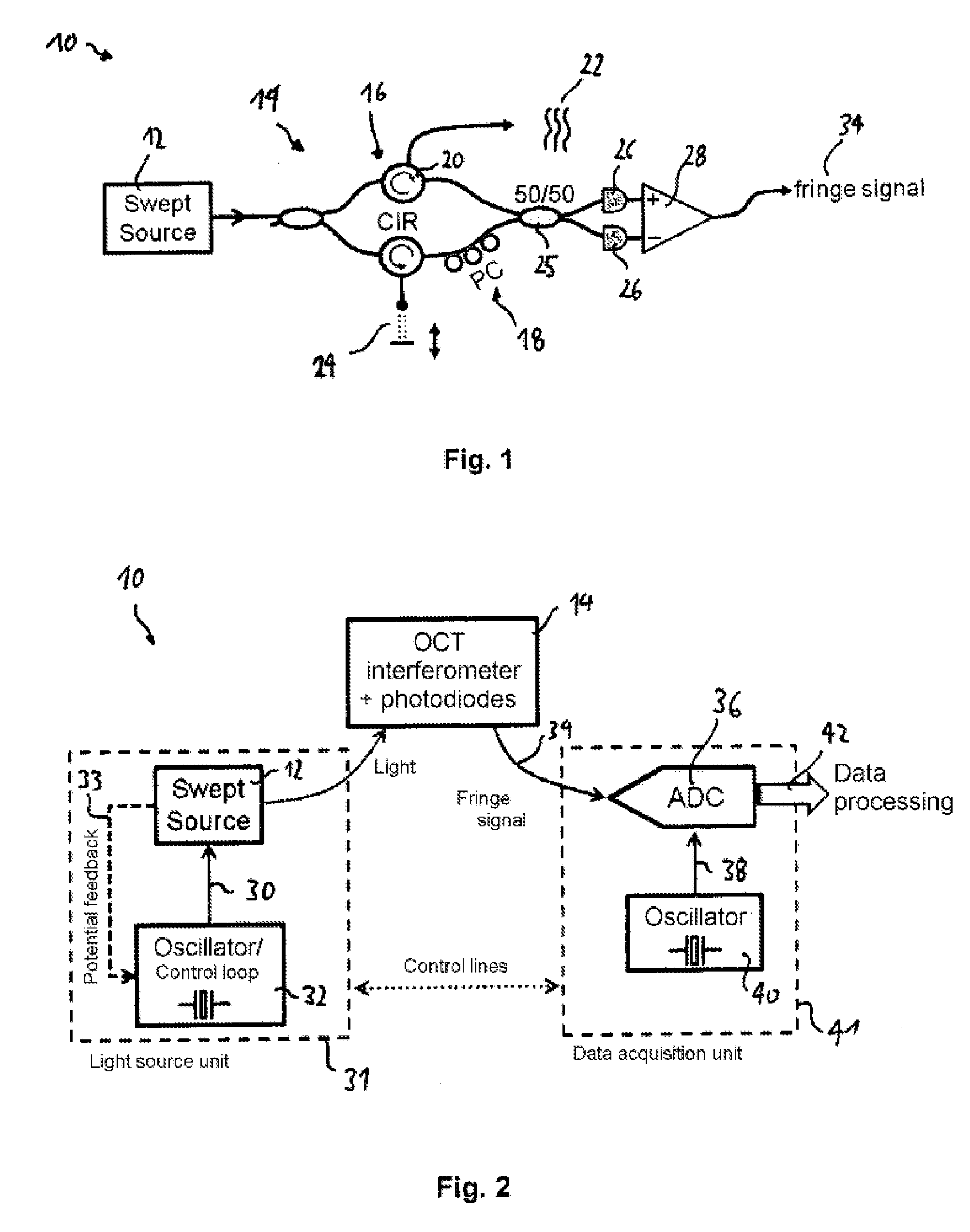 Swept source oct system and method with phase-locked detection