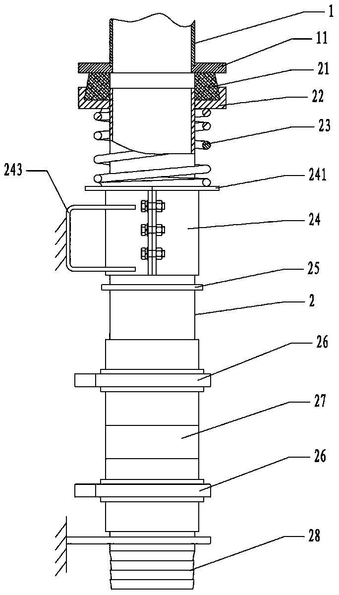 An automatic compensation type vacuum pipe connection device and dredging machine with the connection device