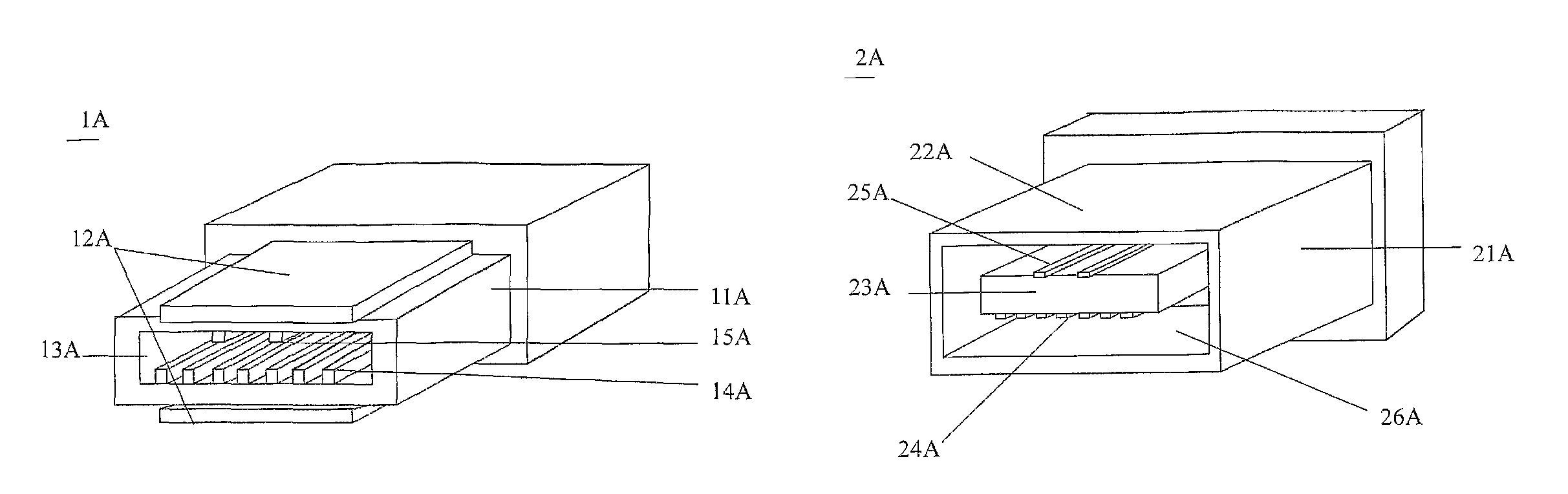 External SATA connector with data terminals and power-supply terminals on opposite sides of a terminal accommodating space or a terminal carrying part