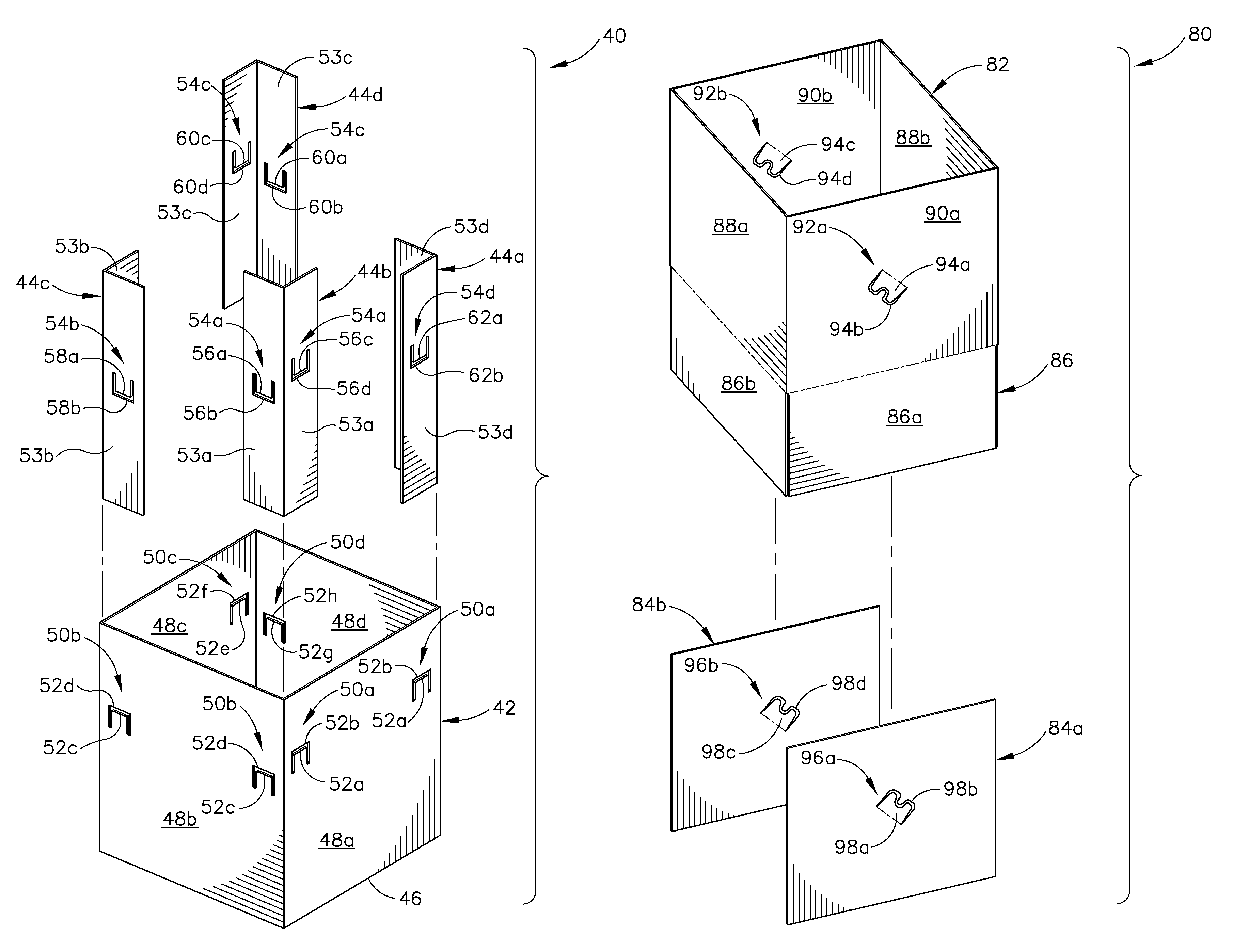 Self-locking support panel for corrugated container