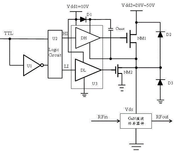Drain electrode modulation circuit for GaN microwave power amplifier