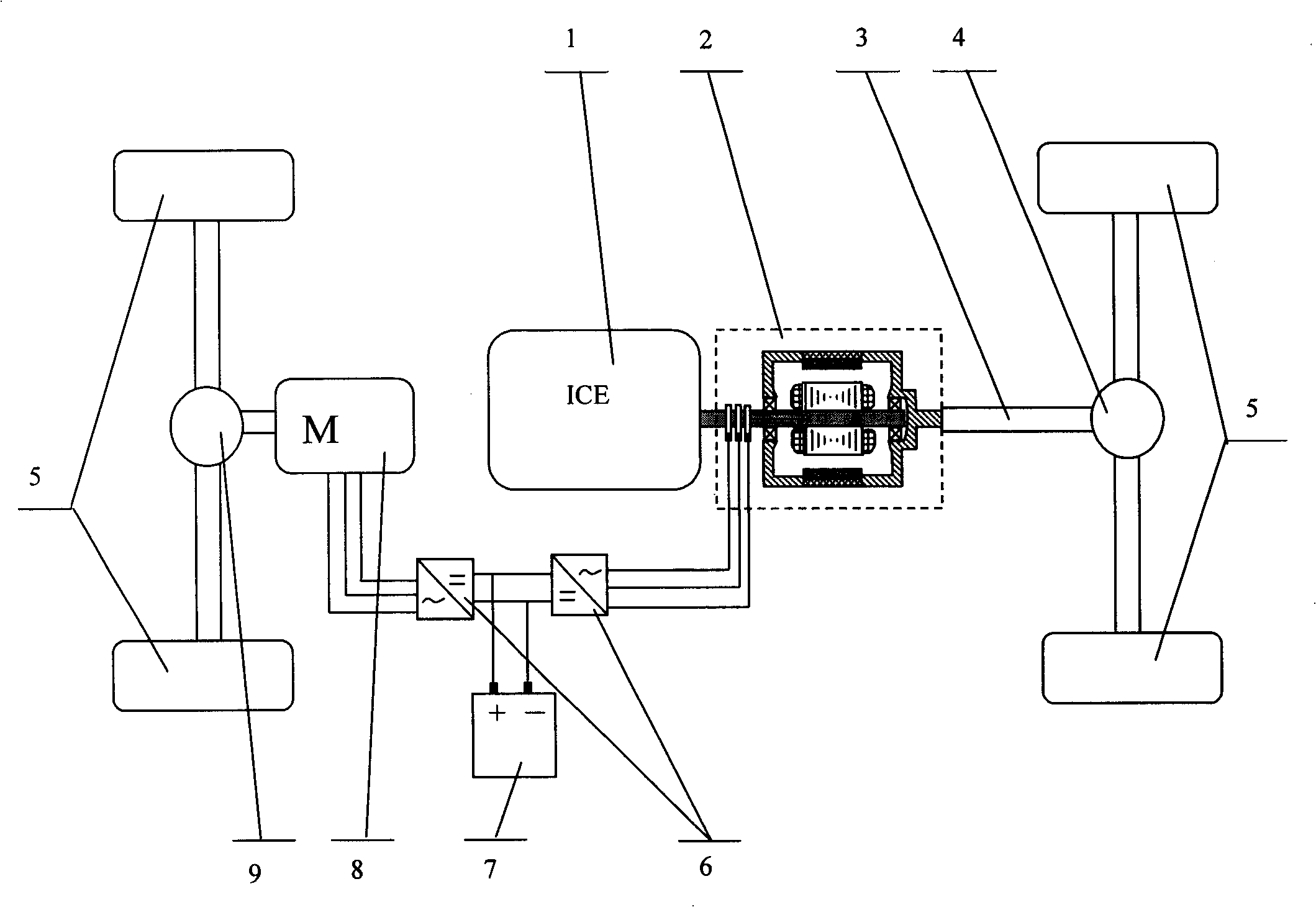 Double-rotor hybrid power device and driving method for 4-wheel-driven automobile