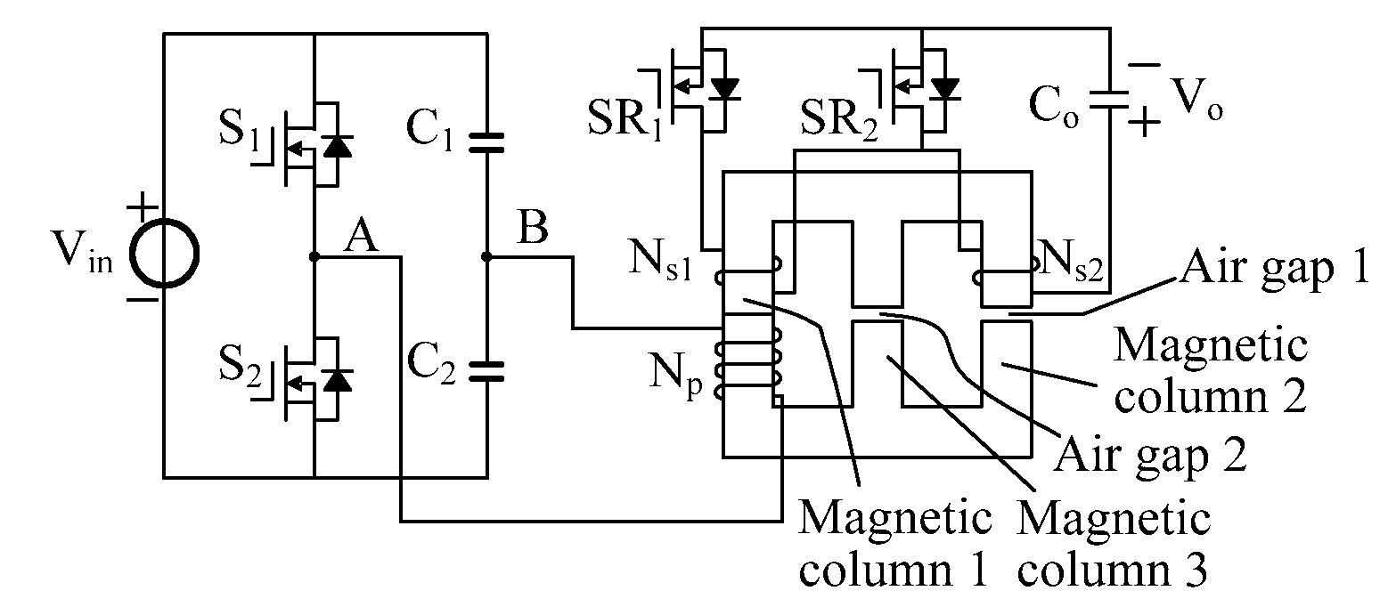 Magnetic integration double-ended converter