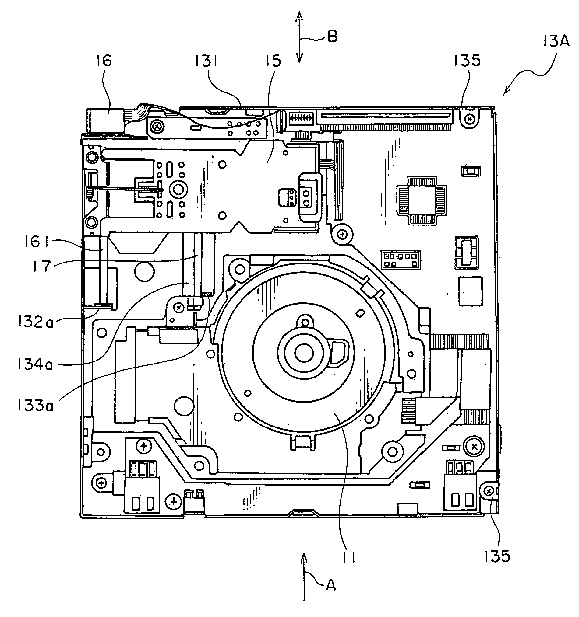 Thin flexible disk drive having a stopper for supporting a flexible disk at a rear surface thereof