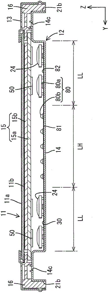 Lighting device, display apparatus, and television receiving equipment